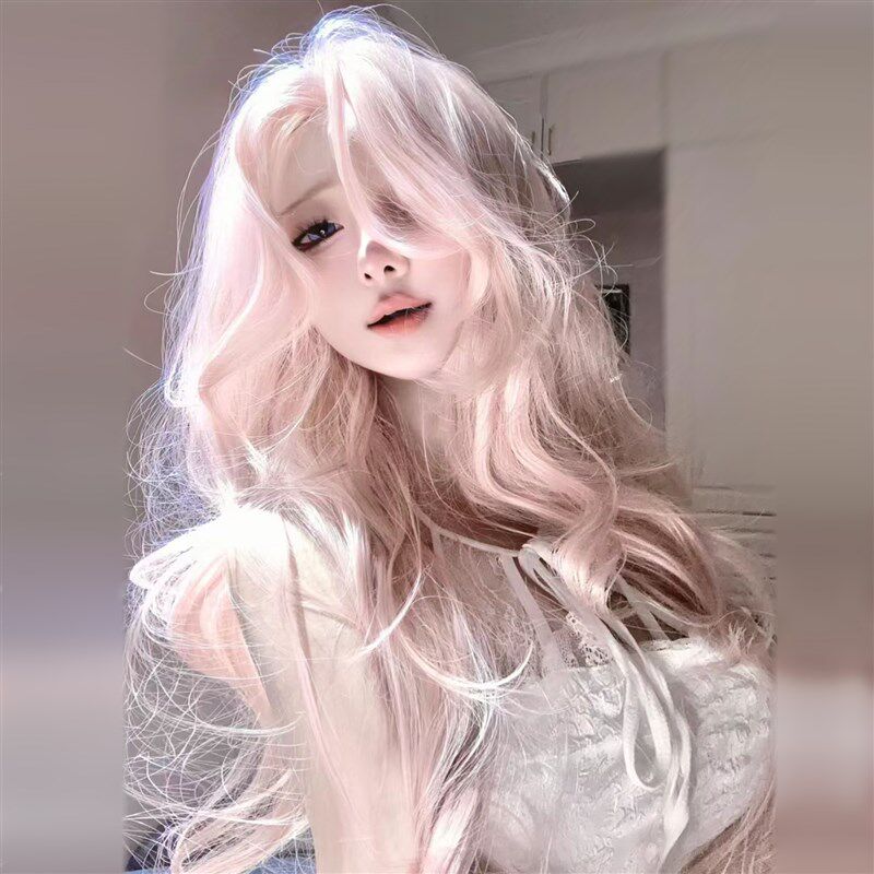 粉色假发中分八字大波浪长卷发前蕾丝全头套女lolita日常万用cos