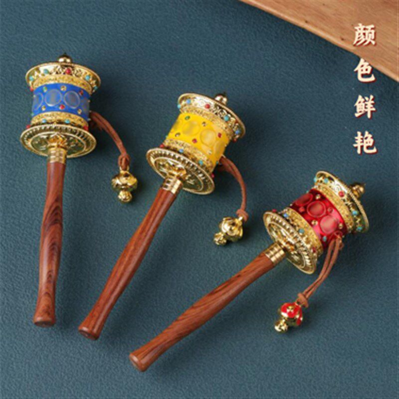 家用手持手动转轮浮雕镶嵌宝石迷你合金六字手摇转桶工艺摆件