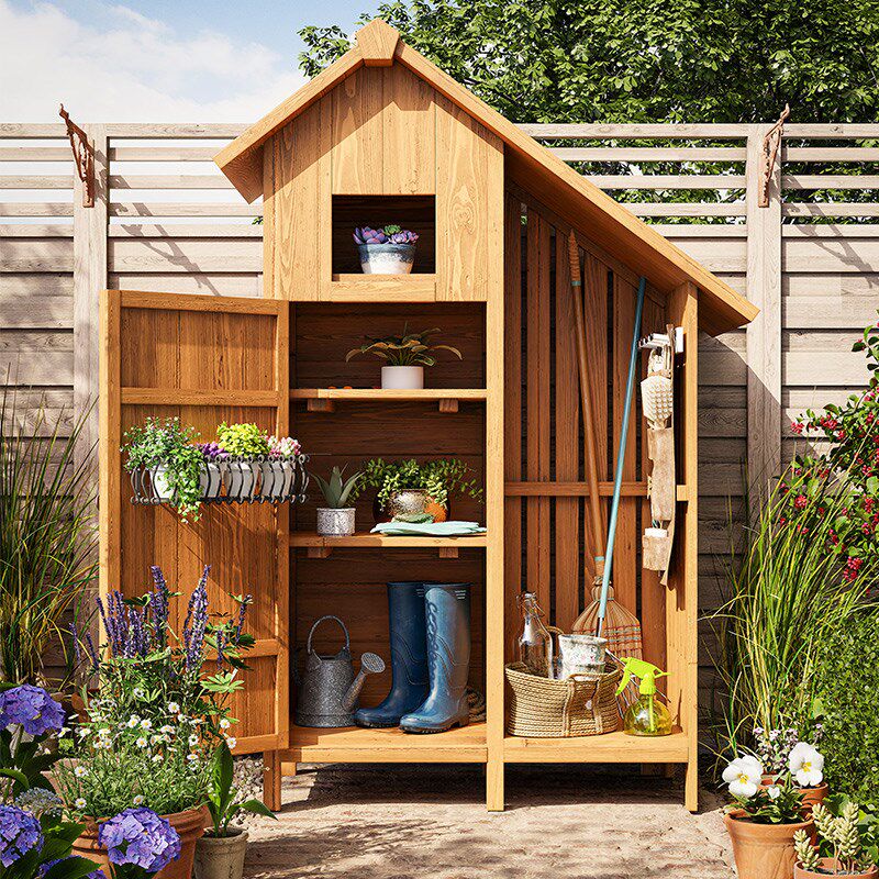 户外防腐木储物屋花园庭院子工具房置物收纳柜大容量加深防水防晒