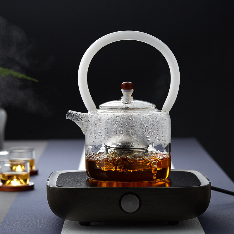 2018新品耐高温玻璃煮茶壶家用泡茶壶加厚玻璃壶过滤烧水壶彩把壶