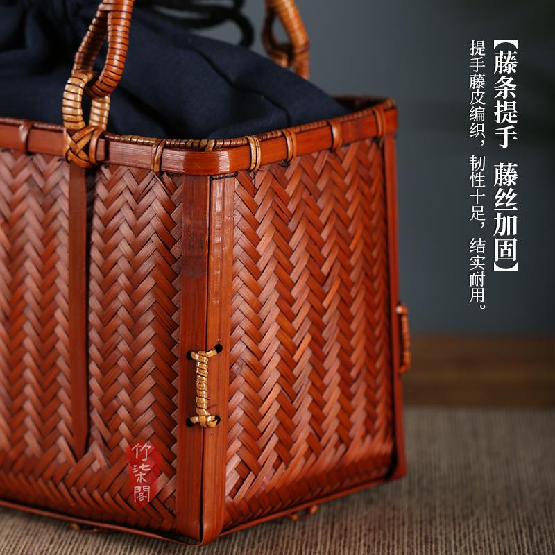 大漆竹编手工包包女式手提编织包复古竹包竹制工艺品茶具收纳提盒