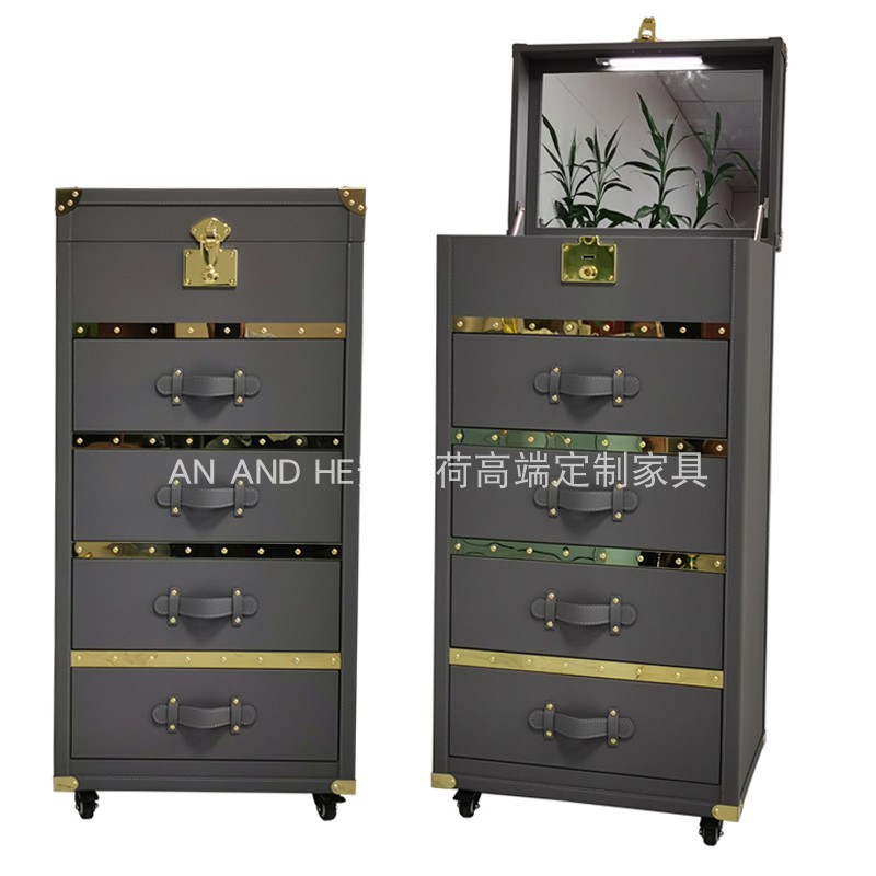 设计师达人推荐卧轻奢复古收纳带镜子可移动梳化首饰斗柜整体定制