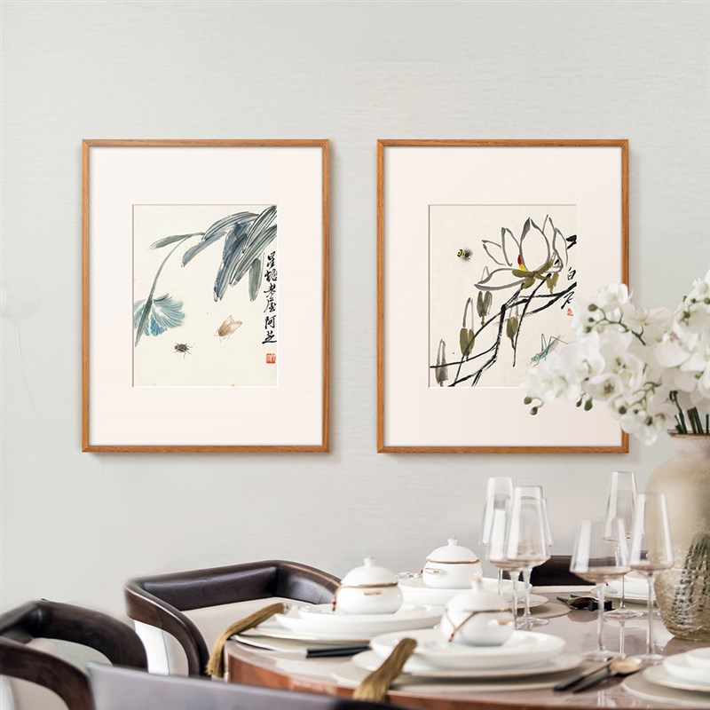 齐白石-可惜无声 新中式客厅装饰画饭厅挂画书房卧室实木框花鸟画