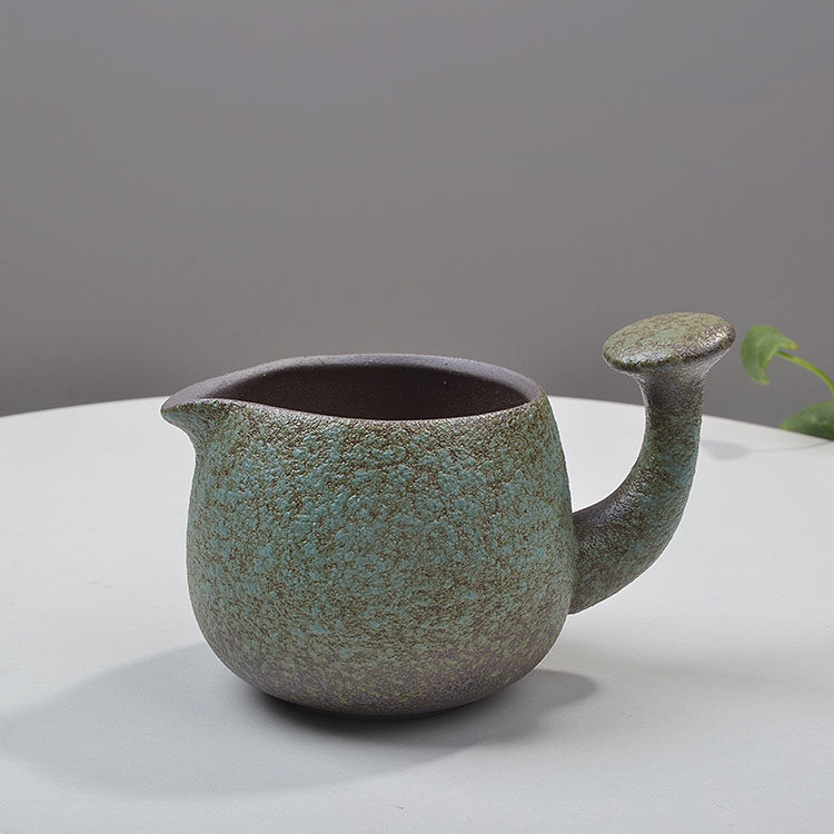 柴烧陶瓷带手柄公道杯分茶器 功夫茶具配件茶道茶艺 粗陶茶海包邮