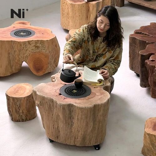 Ni尼家围炉煮茶桌烧烤炉侘寂风实木茶台民宿庭院阳台户外根雕茶几