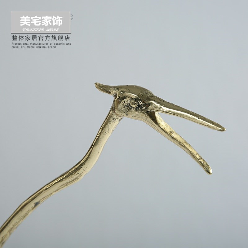 创意纯铜金属鸟仙鹤摆件样板房玄关客厅新中式轻奢家居装饰工艺品