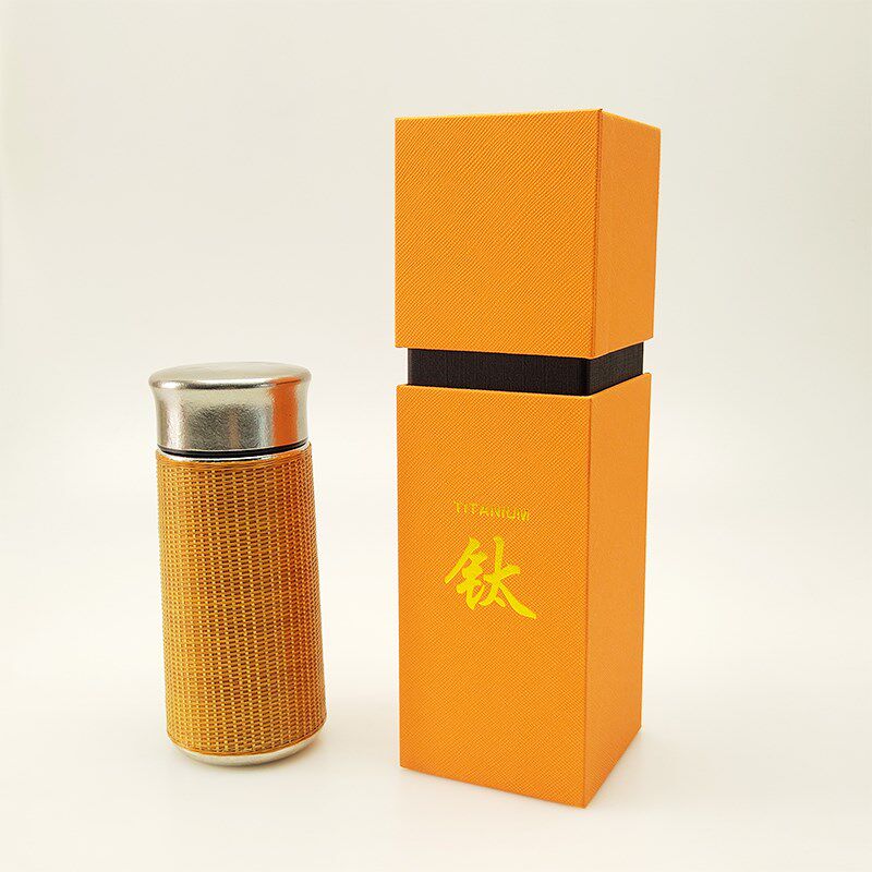 保丝扣瓷茶杯钛竹温杯茶礼分离杯子高档水盒瓷胎竹编传统手工艺
