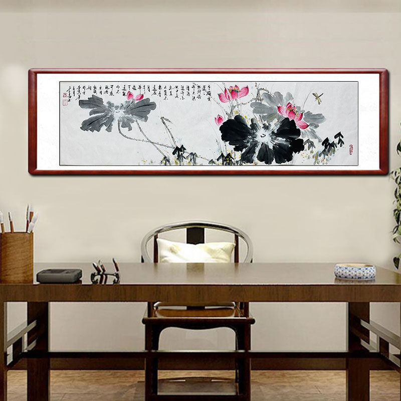 国画荷花纯手绘沙发卧室客厅装饰画写意花鸟书画实木框装裱水墨画