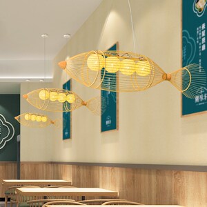 家中式竹艺火锅店烤新店灯具创意个性农鱼乐餐厅民宿吧台鱼形吊灯