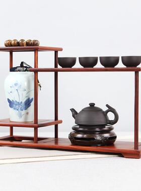 红檀木小博古架实木中式多宝阁紫砂壶茶具工艺品红木摆件底座托架