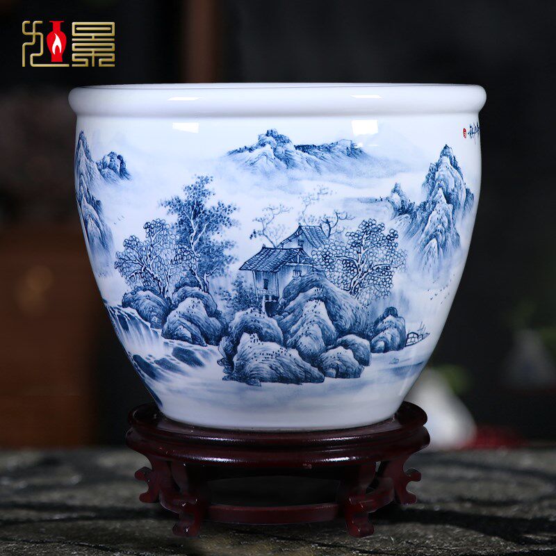 景瓶镇陶瓷花墅画缸卷轴缸别德客厅落地花盆大口径鱼缸大号特大号