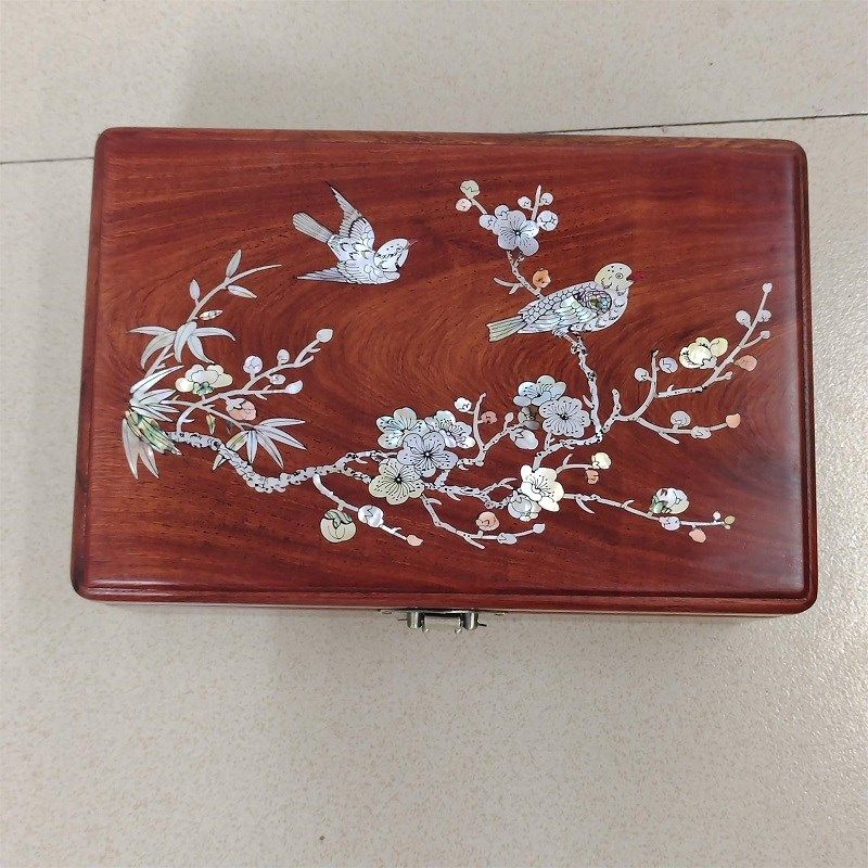 缅贝螺钿榫卯首上盒镶花喜饰眉梢饰品盒