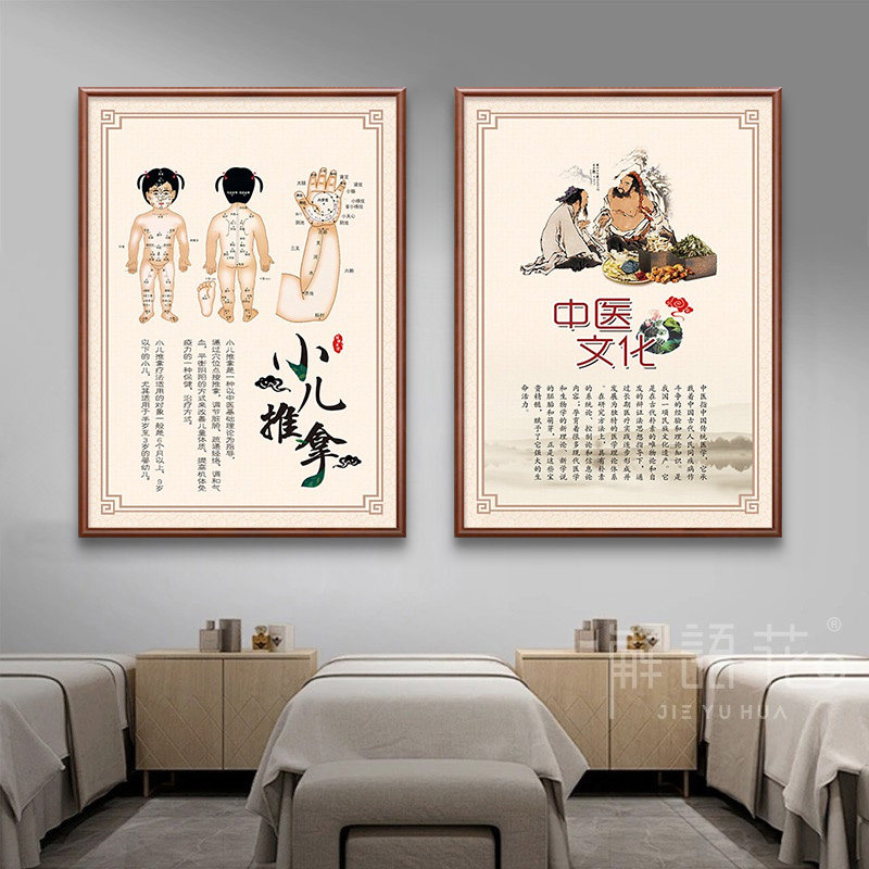 小儿壁拿针灸穴位艾挂画中医文化养生馆图灸四季养生牌匾装饰推画