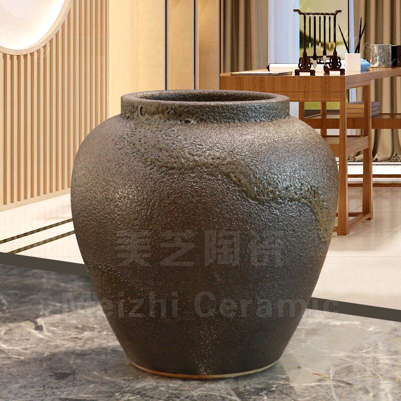 庭院复古缸意粗陶花器摆件鱼池流水陶罐溢水坛子禅泉水喷插花花瓶