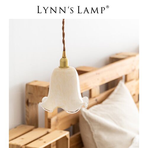 Lyn室s立意 日奶式油小吊灯 卧n床头玄关黄铜衣帽间餐厅玻璃灯具