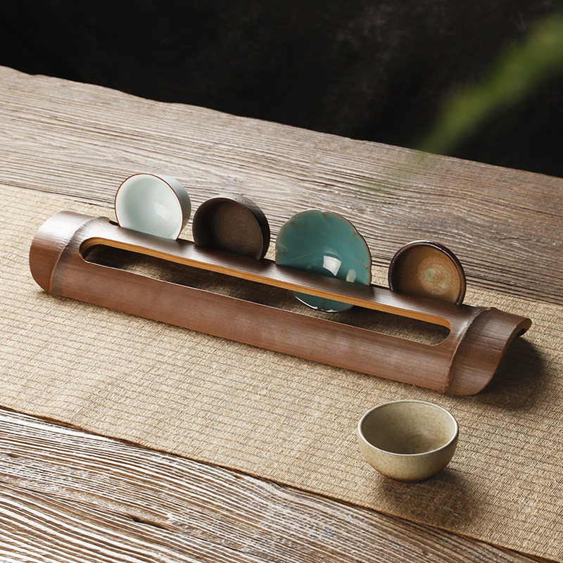 竹制杯架茶道功夫茶具零配件茶杯沥水晾杯架实木杯托茶盘桌面收纳