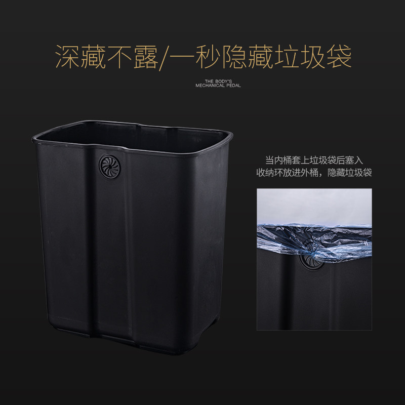 不锈钢方形垃圾桶家用厨房客厅办公室大号带盖脚踏式缓降大垃圾桶