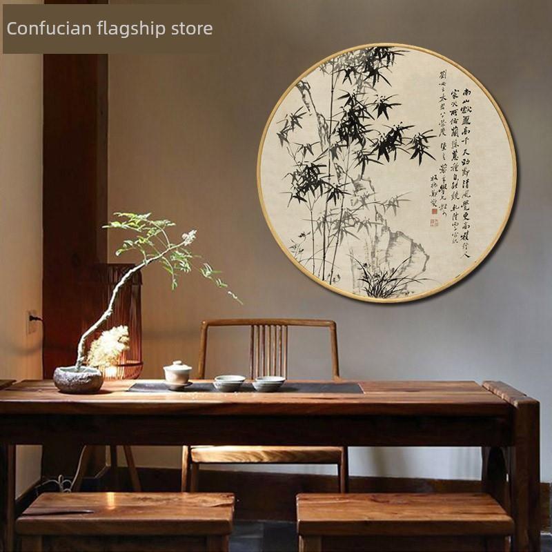 定制中国画墨竹圆水装饰画中国风客厅书房入口挂画郑板桥竹画兰花