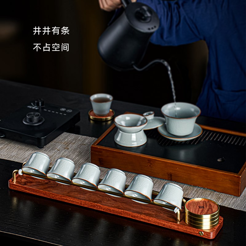黑檀木杯架单层晾杯架高档茶具沥水杯托实木功夫茶杯收纳架子茶道