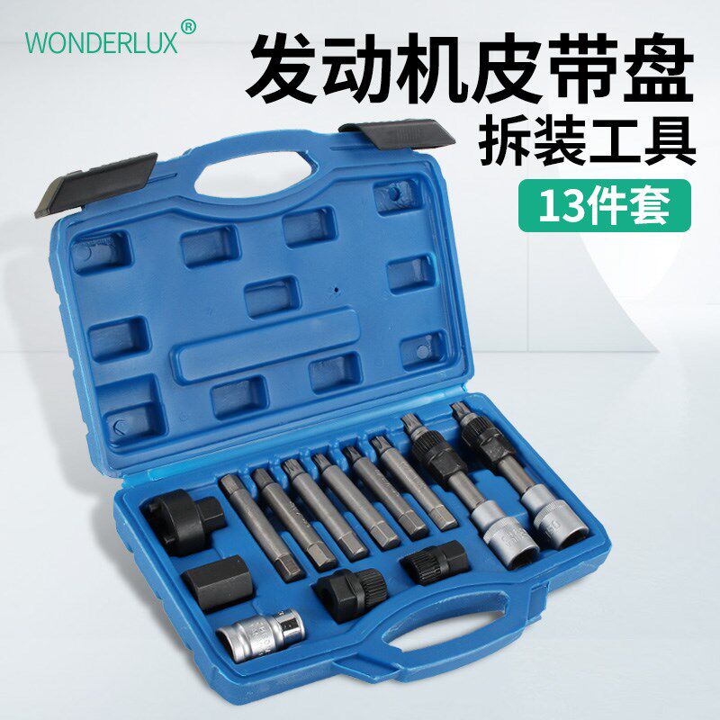 汽车发电机皮带盘拆装维修工具13件套大众奥迪沃尔沃皮带轮拆卸器