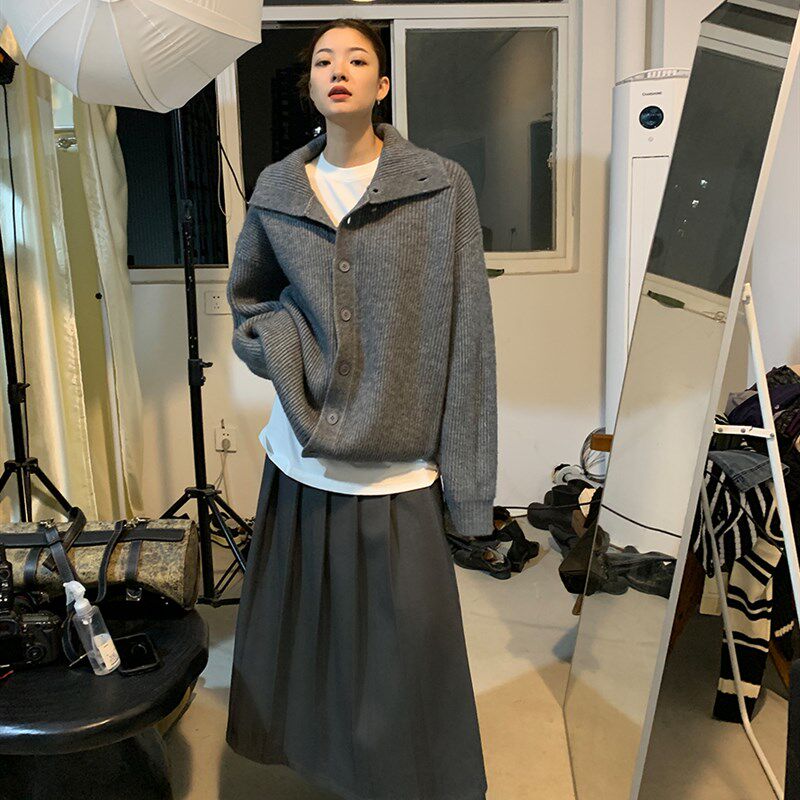洛边 人手一件!厚实粗棒针织毛衣宽松开衫冬季新款上衣百搭外套