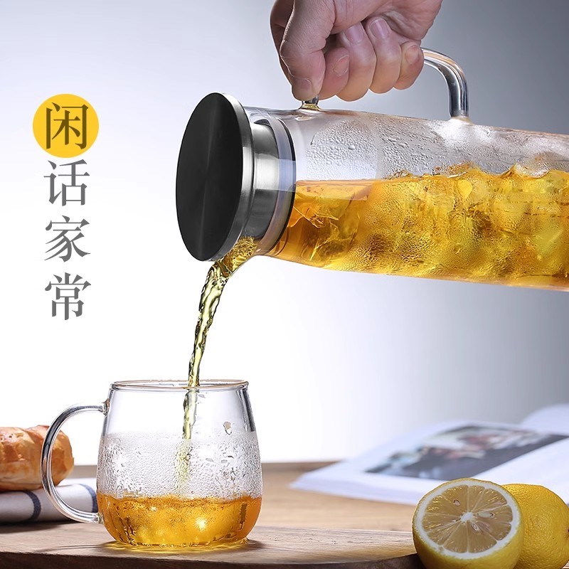 加用耐热高温玻璃冷水壶 晾凉白开水杯扎壶透明防爆大容量凉水壶