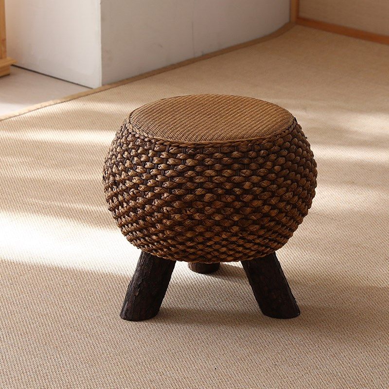 藤编圆凳实木板凳家用坐墩换鞋小凳子创意鼓凳客厅茶几凳沙发矮凳