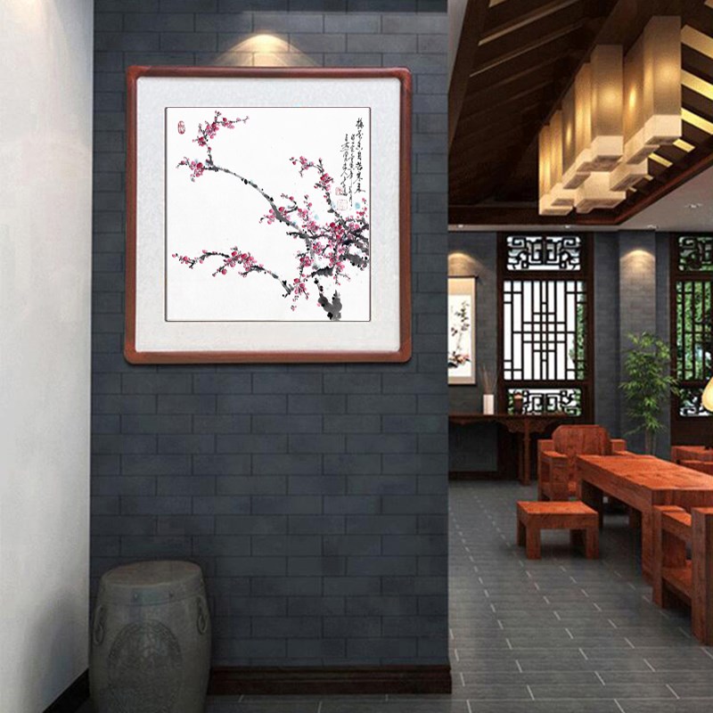 国画梅花斗方纯手绘客厅装饰画卷轴木框装裱水墨画字画写意花鸟画