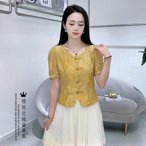 新中式国风短袖衬衫女夏季新款时尚气质百搭小衫甜美减龄洋气上衣