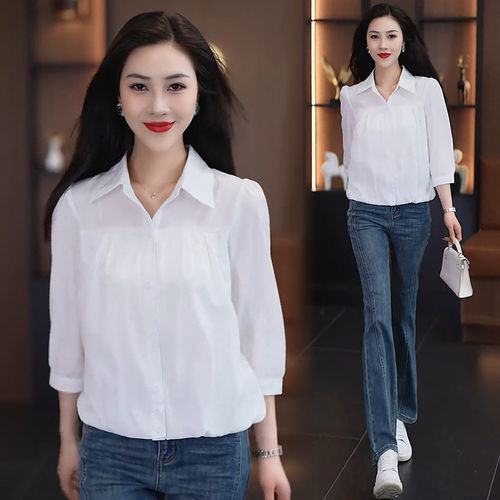 小个子衬衫女2026夏季新款雪纺衫减龄上衣休闲洋气小衫遮肚子衬衣