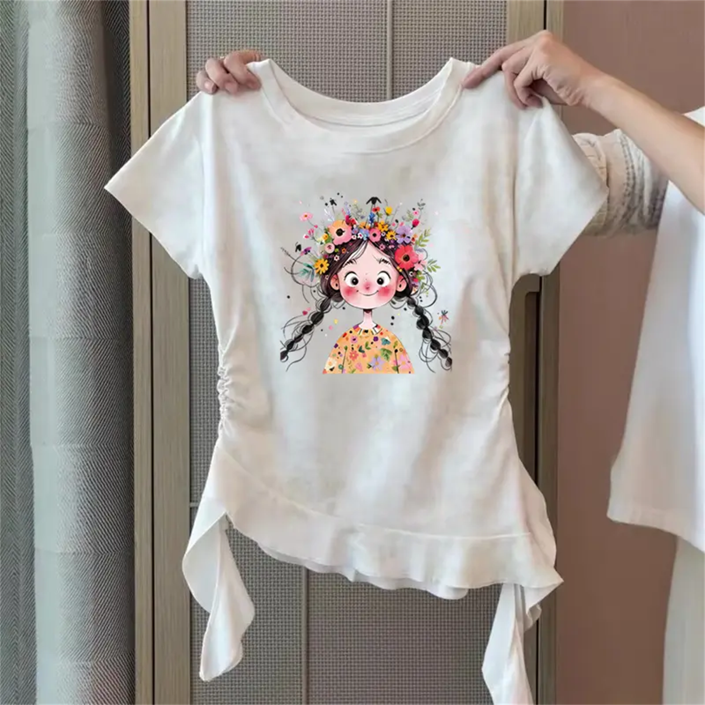 女童纯棉荷叶边短袖T恤夏装