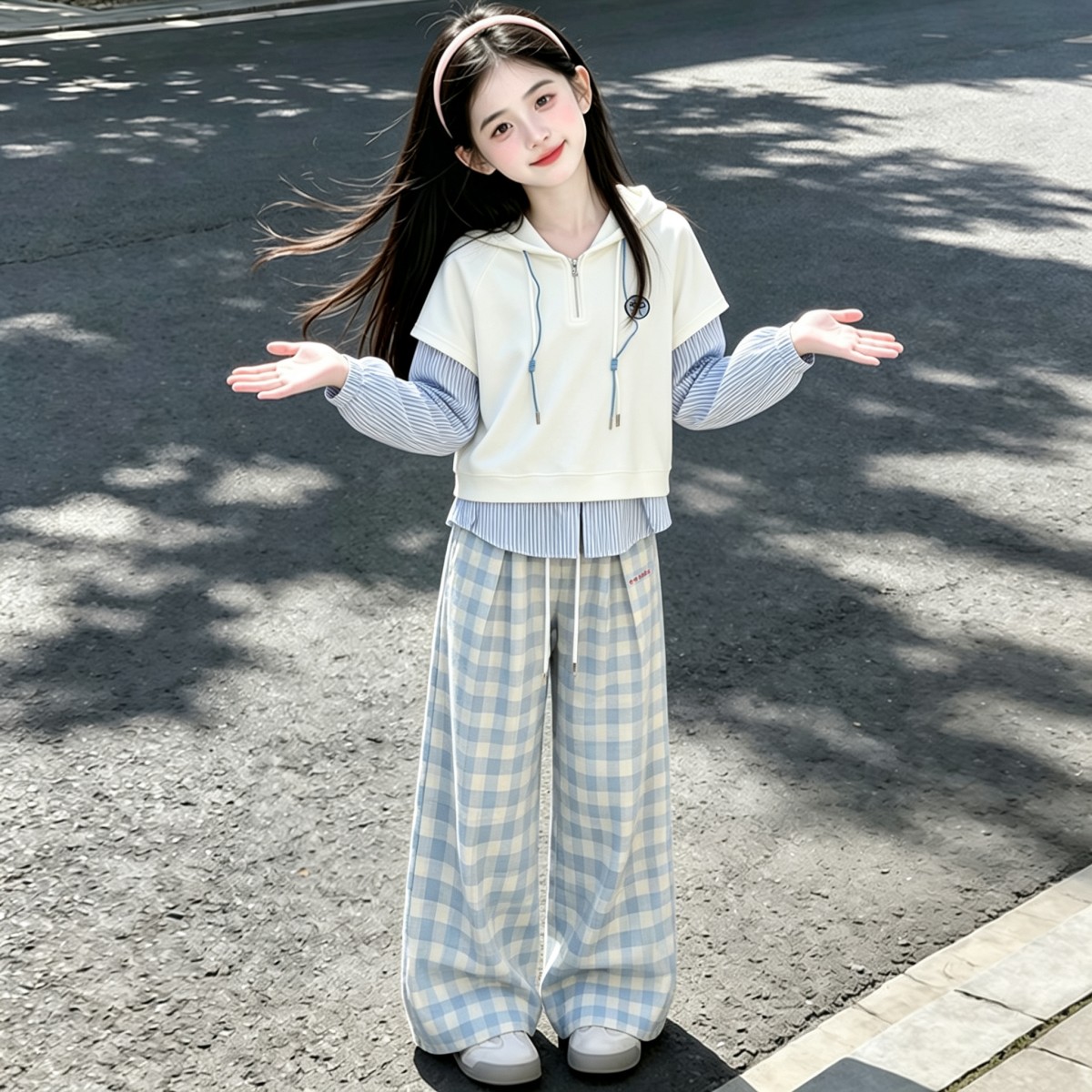 女童秋季学院风假两件卫衣套装