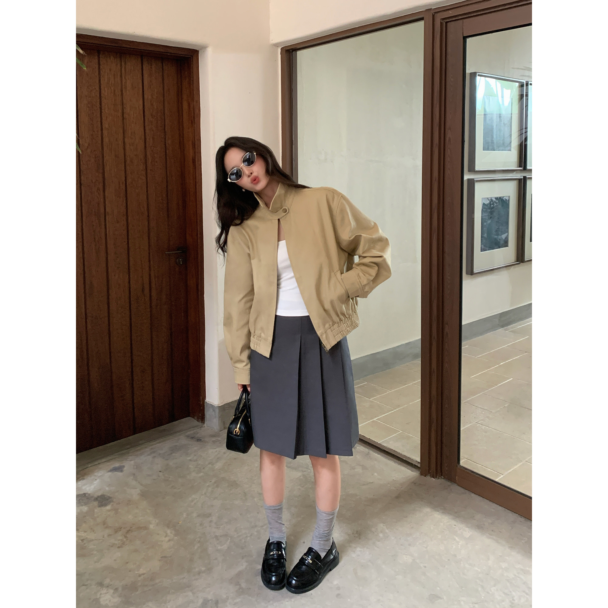 Maluona miu系法则 设计感高腰百褶半身裙女学院风气质百搭中裙子
