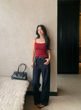 Maluona自留款 复古原色阔腿牛仔裤女宽松显瘦垂感直筒拖地长裤