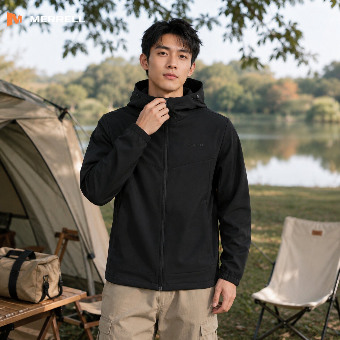 MERRELL迈乐户外防风软壳上衣2026新款防泼水保暖夹克连帽外套男