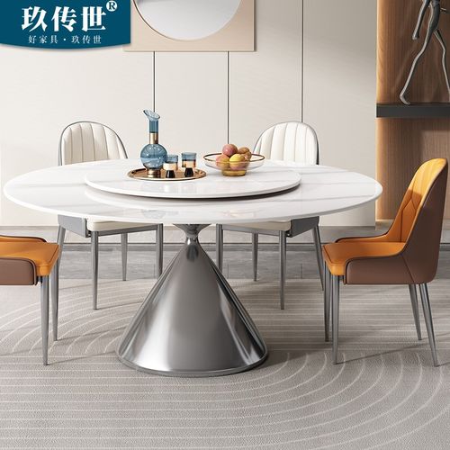 微晶石板桌岩餐现代极用意式大理石圆形桌子家简小户型超晶石圆桌
