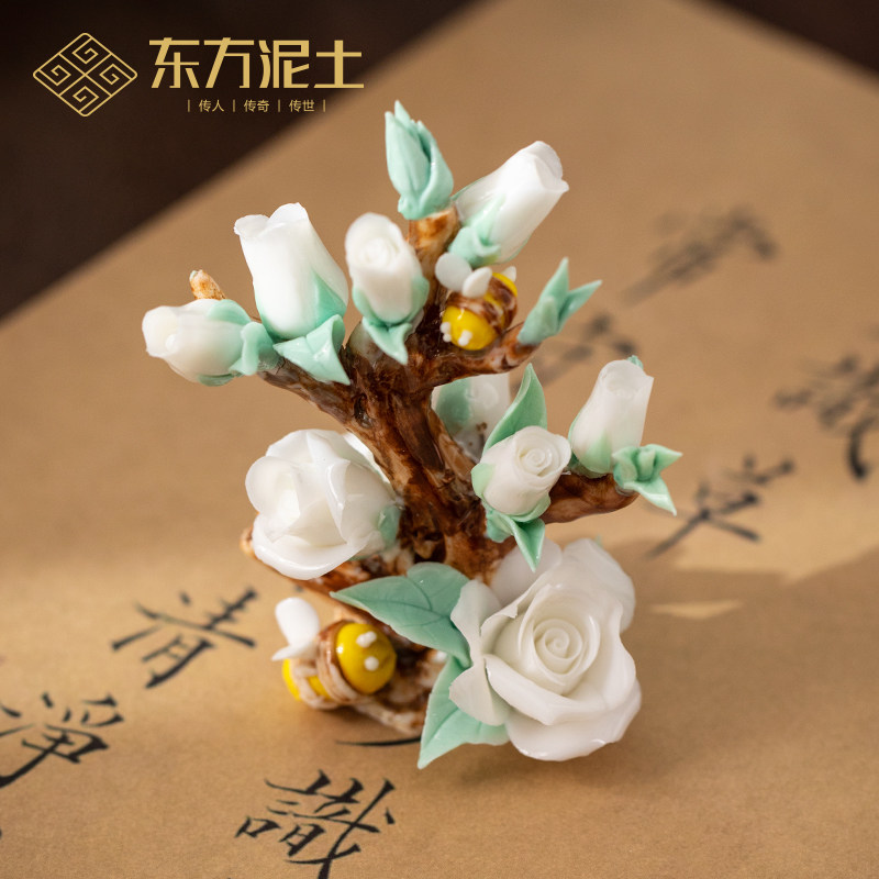 姹紫嫣红手工陶瓷精美瓷花小装件客厅鱼缸内饰造景沉底沉水摆饰品