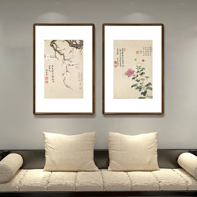 餐厅装饰画画中式客厅沙发背景墙壁新卧室玄关挂画项圣谟花卉图册