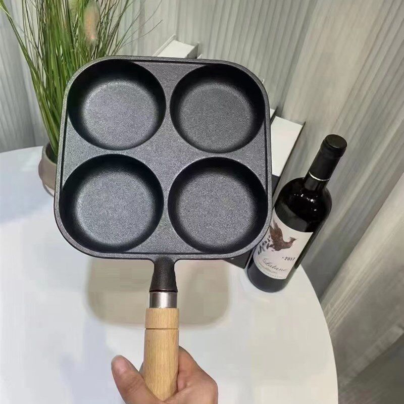 铸铁三孔煎蛋模鸡糕汉堡锅蛋饺锅煎蛋器蛋蛋锅具纯铁无涂层不粘锅