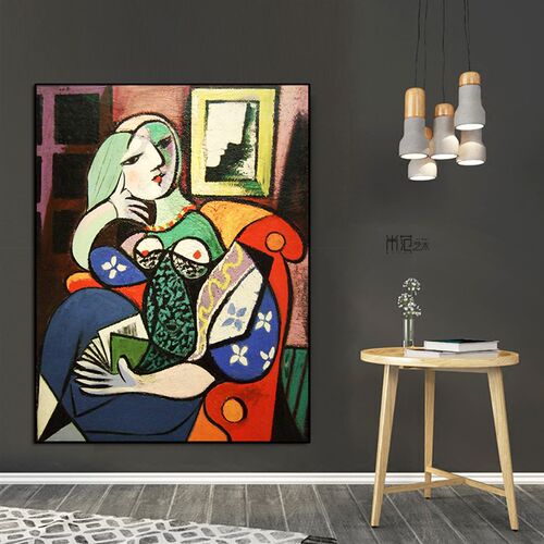 阅读的特蕾莎 Pablo Picasso 毕加索 装饰画客厅书房酒吧玄关挂画