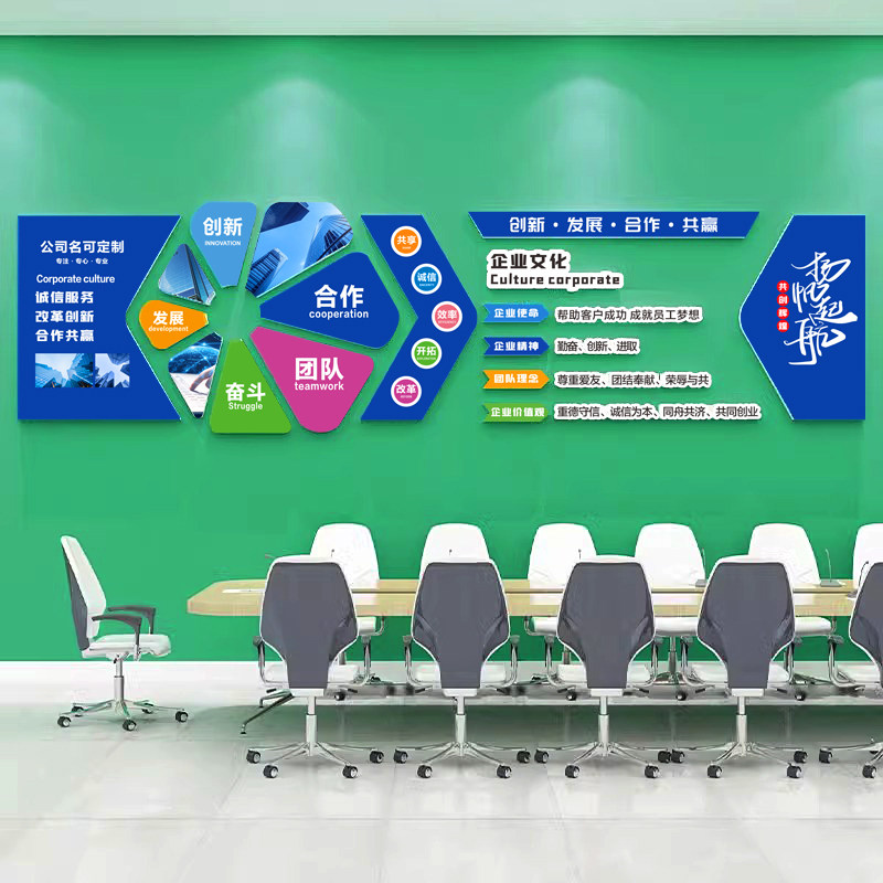 业议室布置背景墙面自粘立体贴画创意公司企装定制文化墙设计会饰