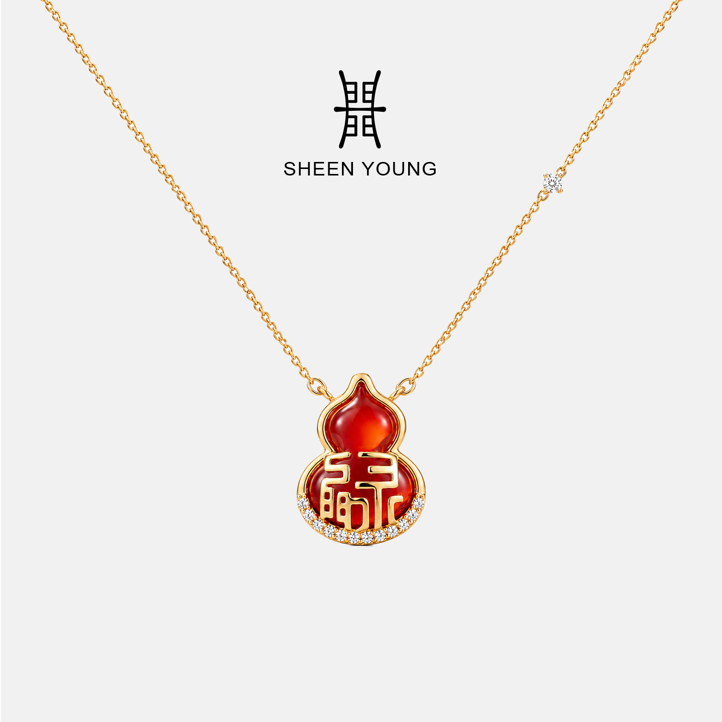 仙门有门红玛瑙镶钻葫芦项链