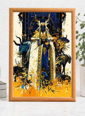 抽象蓝金玄幻人物装饰画客厅玄关卧室软装装饰摆画