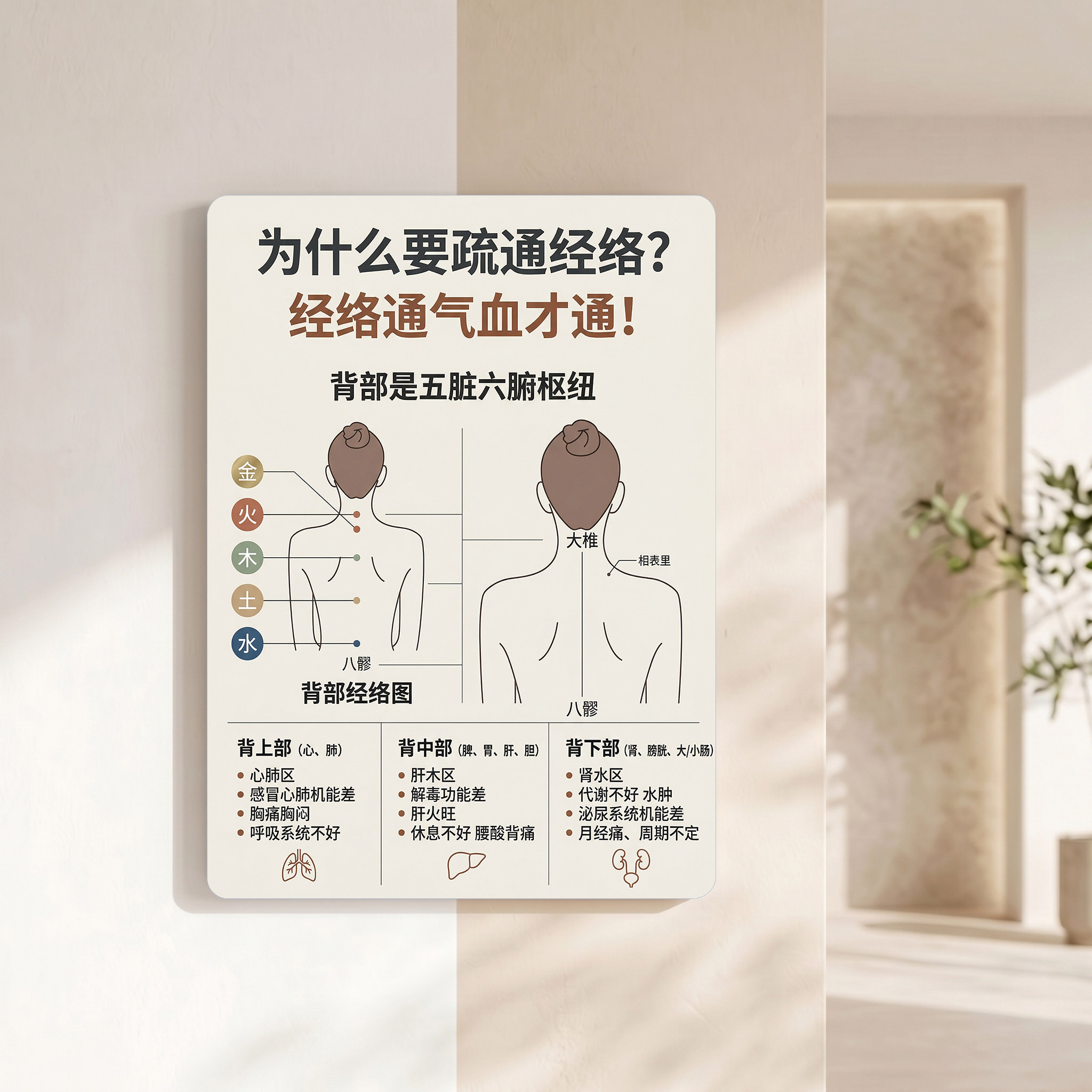 养生馆背部经络疏通科普海报背部是五脏六腑枢纽经络通气血