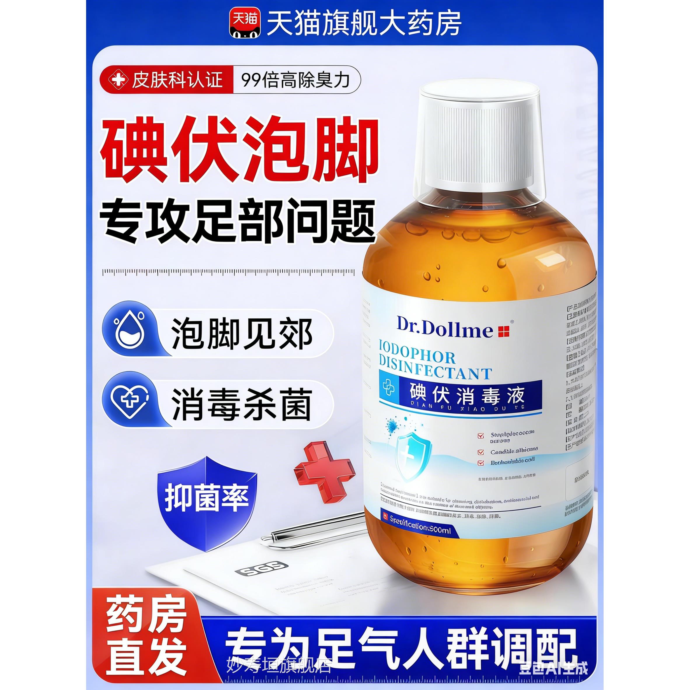 医用碘伏除消毒液泡高浓度脚水止抑真菌液菌脚汗臭气脱感皮染妙寿