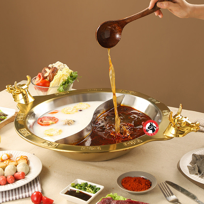 加厚不锈钢镀鸳色火锅盆潮汕牛肉火锅