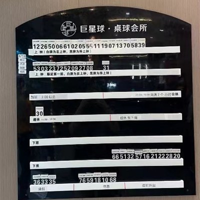 高档休闲教球室助台排钟表 轮班表值流牌台球厅轮班牌桌球助教牌