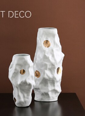 轻简抽象陶瓷花瓶样极客厅玄关现代软装波点白色板奢哑光几何摆件