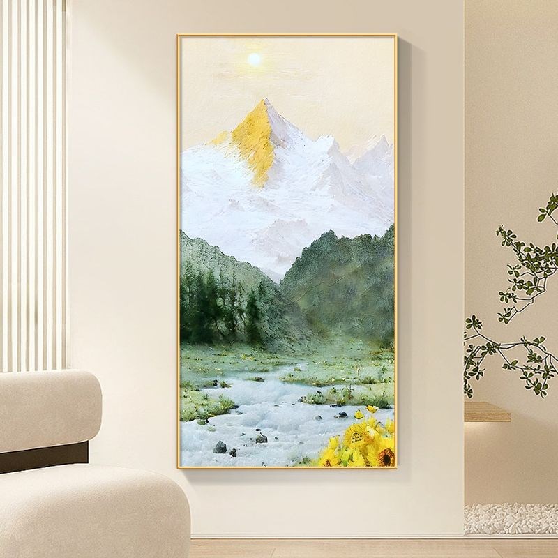日照金山玄关挂画入户客厅走廊装饰画现代轻奢R竖版过道壁画有框