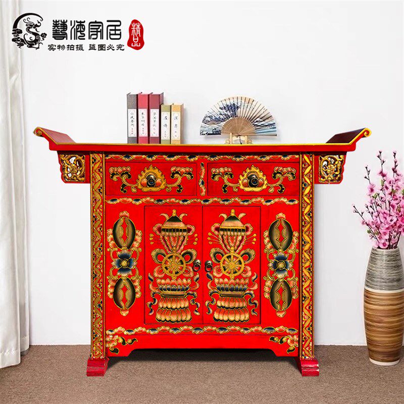 彩绘家具翘头条案柜餐边柜摆件储可物手绘柜现代柜订制做中式实木